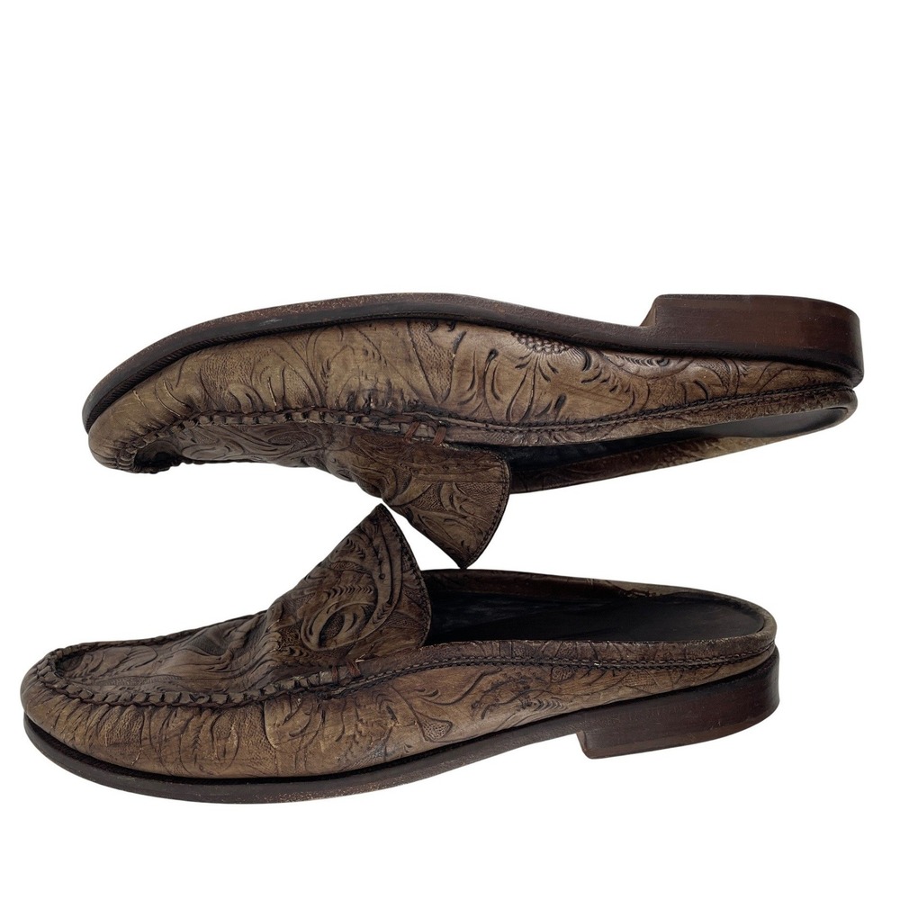 Cole Haan Country Mules Womens 7 Brown‎ Floral Tooled Embossed Leather Loafer